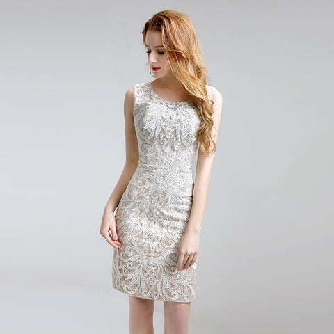 Elegant Sleeveless Black Lace Bodycon Dress with Embellishments - Prom Dress, LX199