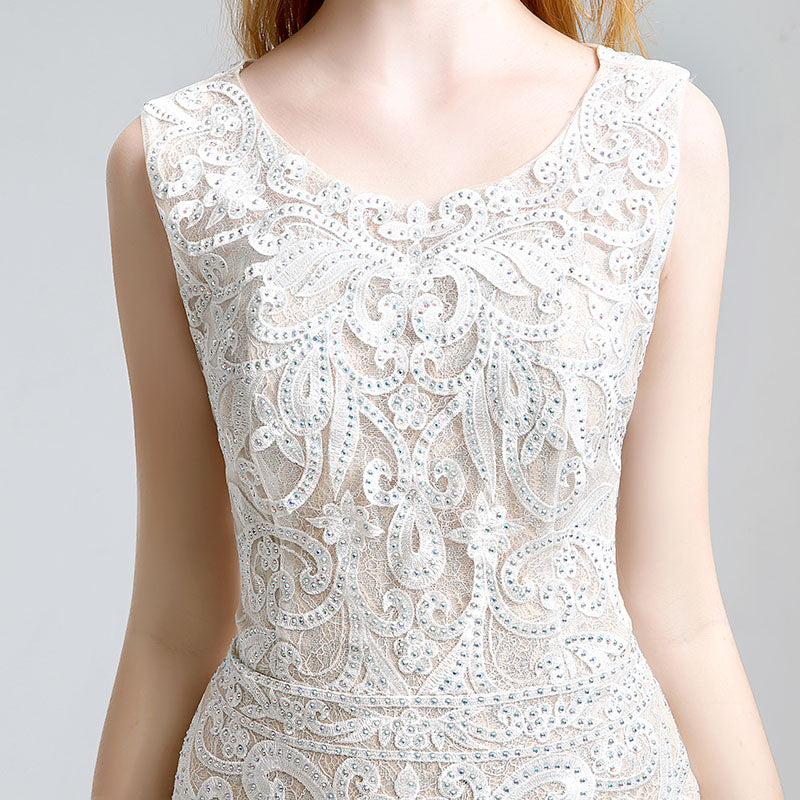 Elegant Sleeveless Black Lace Bodycon Dress with Embellishments - Prom Dress, LX199