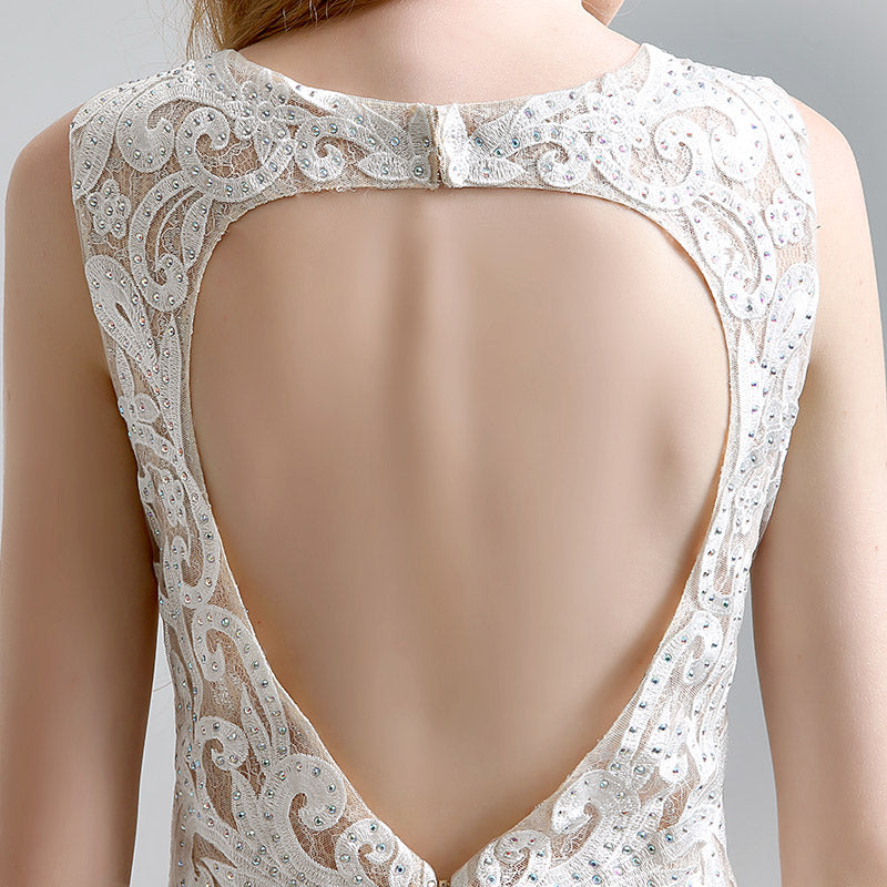 Elegant Sleeveless Black Lace Bodycon Dress with Embellishments - Prom Dress, LX199