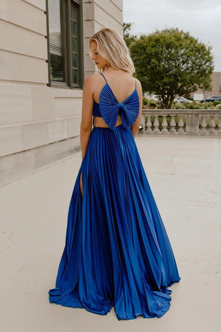 A-Line Straps Pleated  Prom Dress with Bow