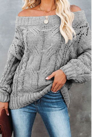 Off shoulder oversized loose one neck solid color pullover sweater