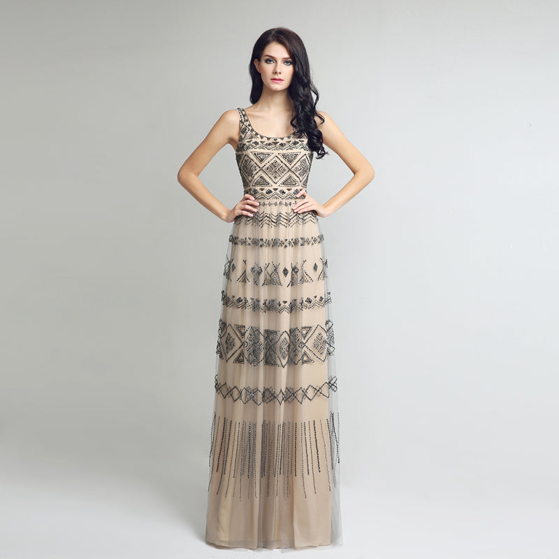Stylish Sleeveless Long Dress with Geometric Patterns Prom Dress,LX219