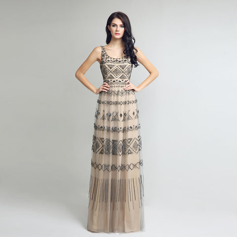 Stylish Sleeveless Long Dress with Geometric Patterns Prom Dress,LX219