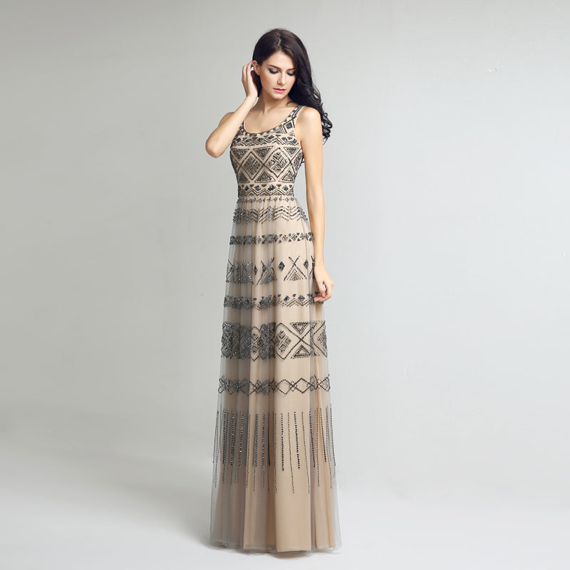 Stylish Sleeveless Long Dress with Geometric Patterns Prom Dress,LX219