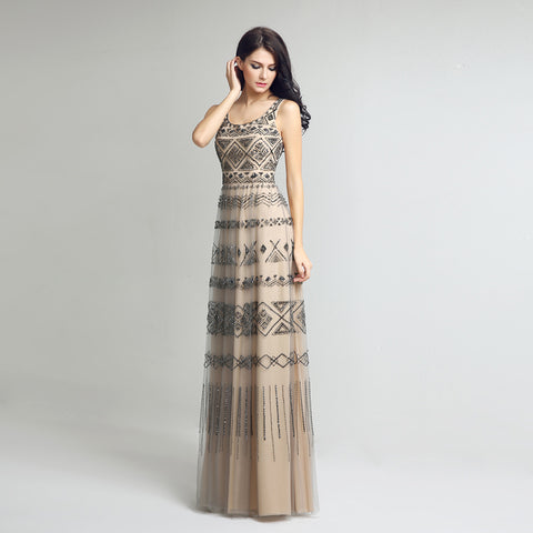 Stylish Sleeveless Long Dress with Geometric Patterns Prom Dress,LX219