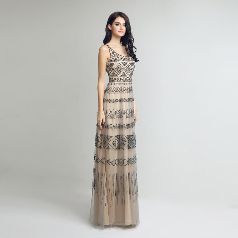 Stylish Sleeveless Long Dress with Geometric Patterns Prom Dress,LX219