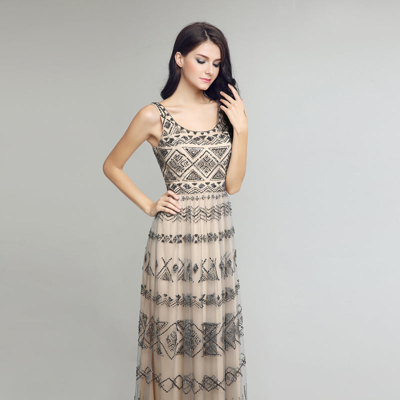 Stylish Sleeveless Long Dress with Geometric Patterns Prom Dress,LX219