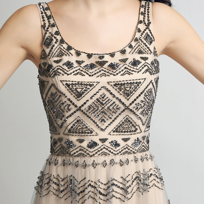 Stylish Sleeveless Long Dress with Geometric Patterns Prom Dress,LX219
