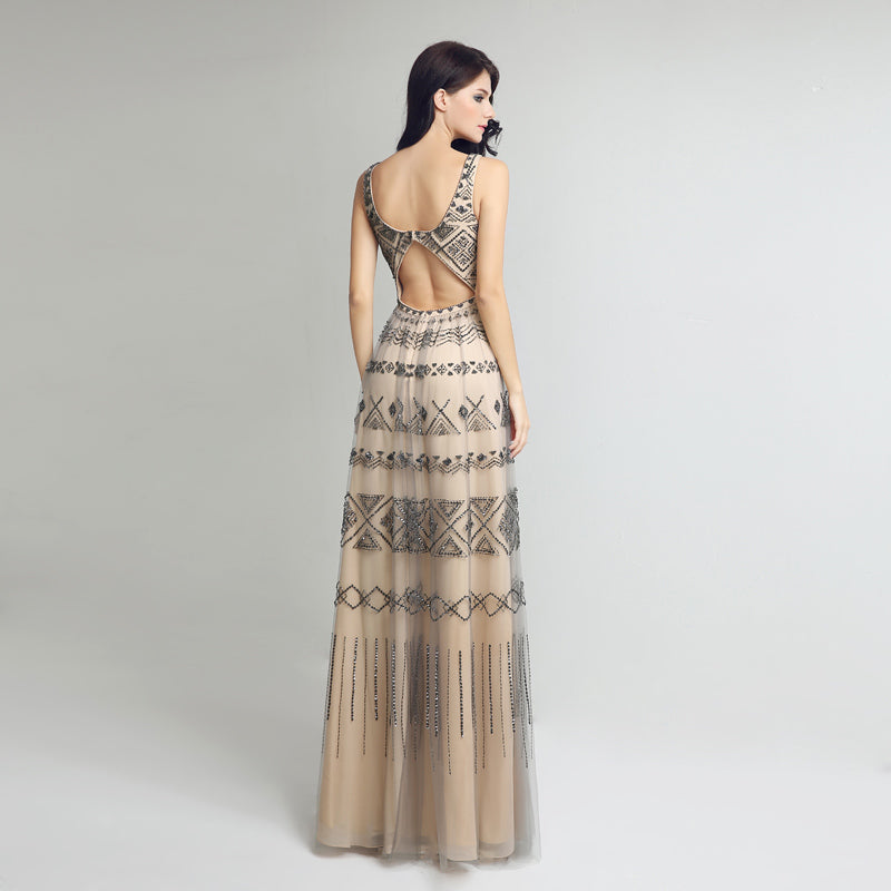 Stylish Sleeveless Long Dress with Geometric Patterns Prom Dress,LX219