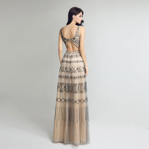 Stylish Sleeveless Long Dress with Geometric Patterns Prom Dress,LX219