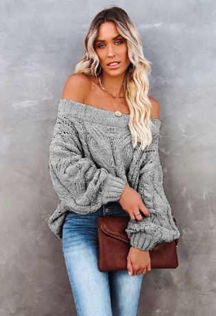 Off shoulder oversized loose one neck solid color pullover sweater