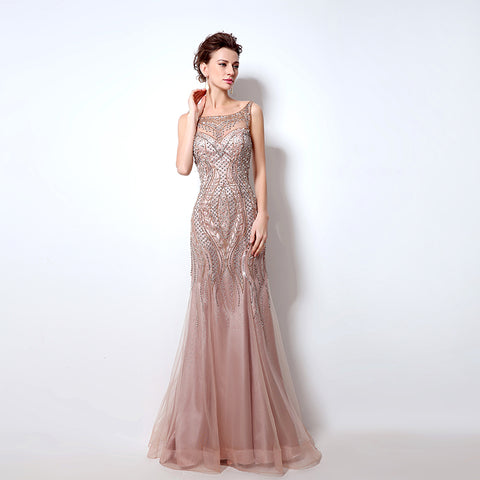 Elegant Sleeveless Beaded Mermaid Evening Gown - Shimmering Tulle & Intricate Embellishments Prom Dress，LX029