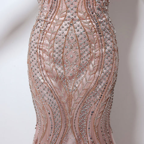Elegant Sleeveless Beaded Mermaid Evening Gown - Shimmering Tulle & Intricate Embellishments Prom Dress，LX029
