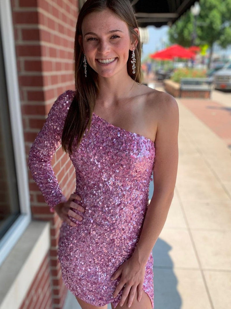 One-Shoulder Bodycon Sequins Homecoming Dress