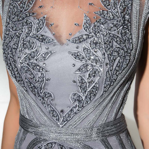 Elegant Silver  - Sleeved Mermaid Gown Tulle Prom Dress, LX296