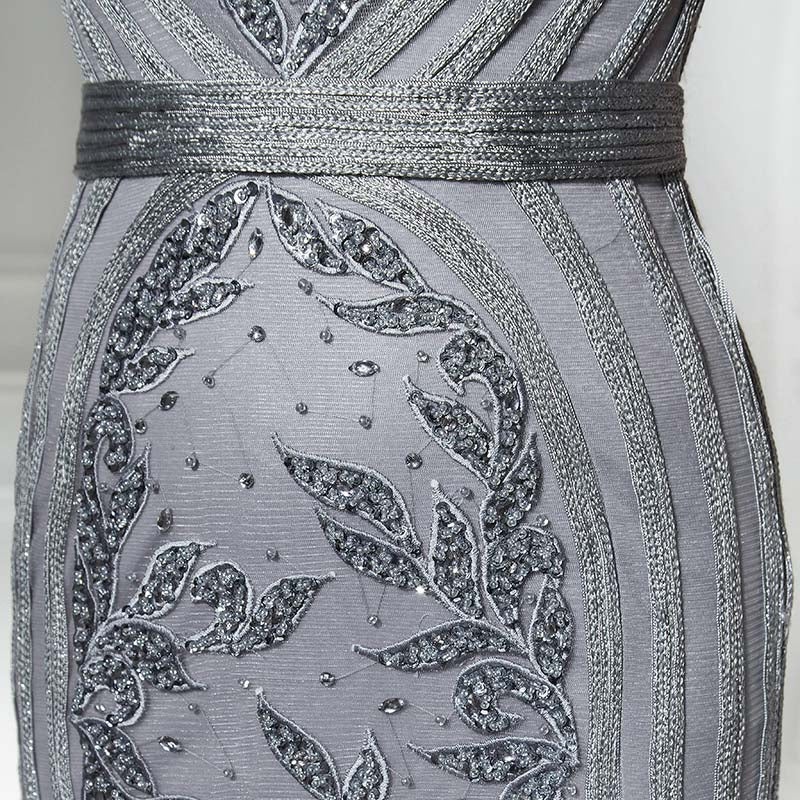 Elegant Silver  - Sleeved Mermaid Gown Tulle Prom Dress, LX296