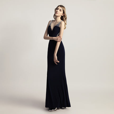 Glamorous Light Blue Sleeveless V - Neck Mermaid Gown with Sparkling Embellishments Prom Dress, LX461