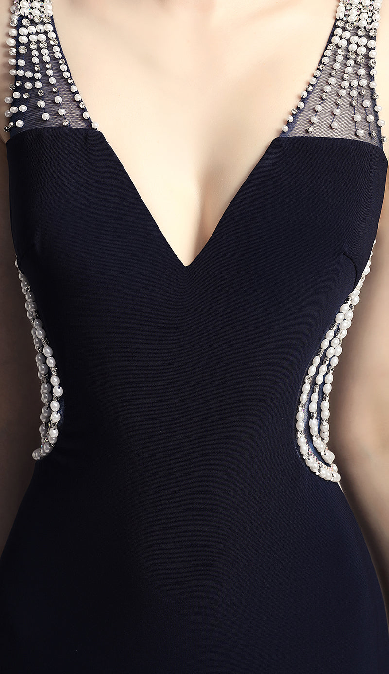 Glamorous Light Blue Sleeveless V - Neck Mermaid Gown with Sparkling Embellishments Prom Dress, LX461