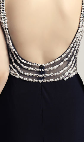 Glamorous Light Blue Sleeveless V - Neck Mermaid Gown with Sparkling Embellishments Prom Dress, LX461