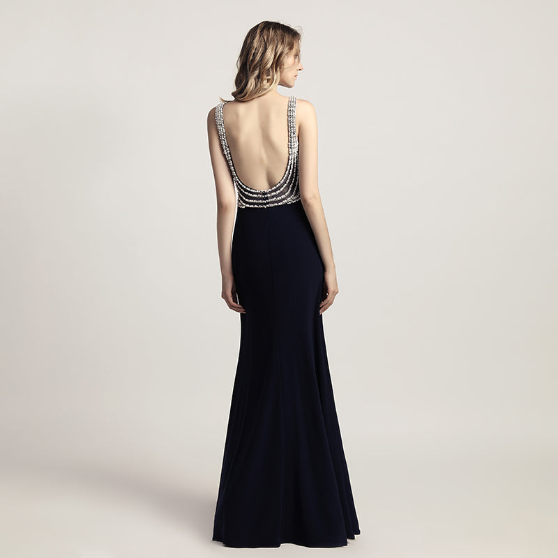 Glamorous Light Blue Sleeveless V - Neck Mermaid Gown with Sparkling Embellishments Prom Dress, LX461