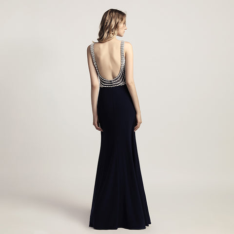 Glamorous Light Blue Sleeveless V - Neck Mermaid Gown with Sparkling Embellishments Prom Dress, LX461