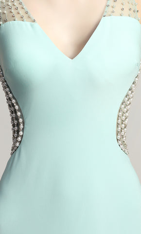 Glamorous Light Blue Sleeveless V - Neck Mermaid Gown with Sparkling Embellishments Prom Dress, LX461