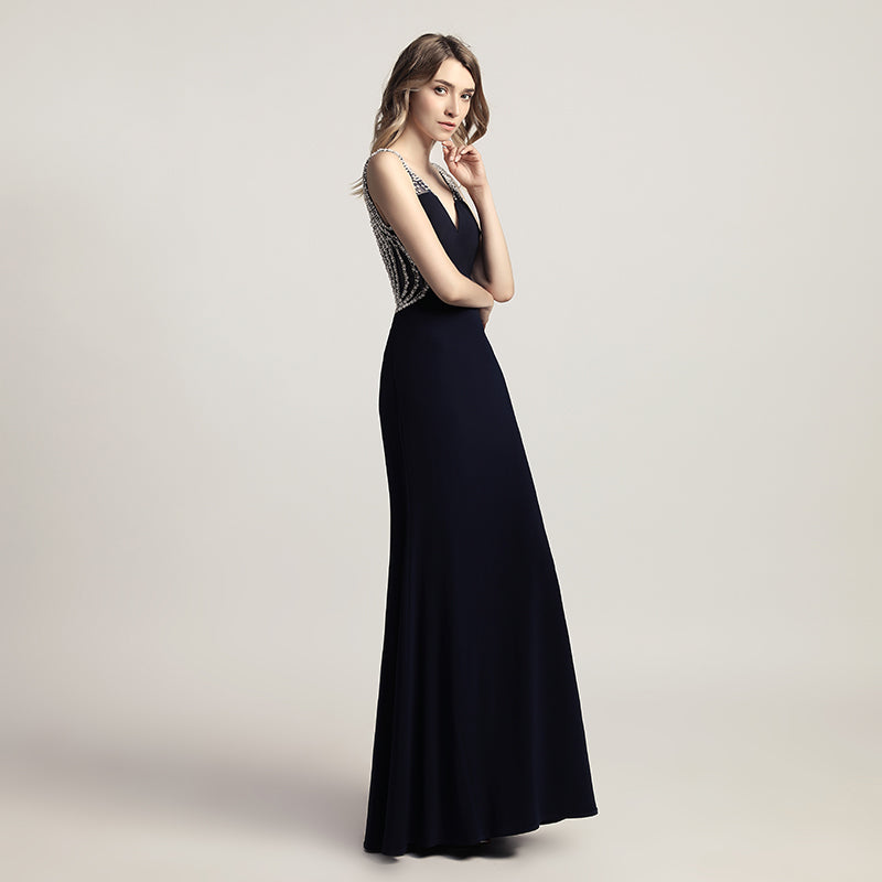 Glamorous Light Blue Sleeveless V - Neck Mermaid Gown with Sparkling Embellishments Prom Dress, LX461