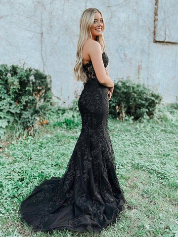 Lace Mermaid Strapless  Prom Dress With Appliques