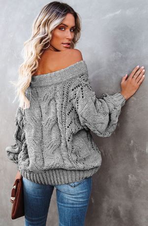 Off shoulder oversized loose one neck solid color pullover sweater