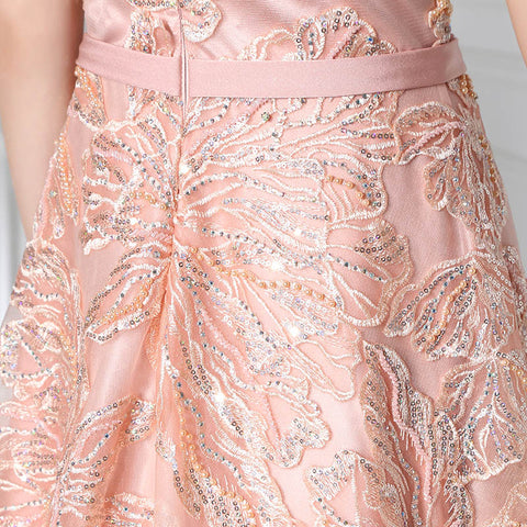 Charming Sleeveless Pink Gown with Delicate Lace Embroidery Prom Dress,LX391