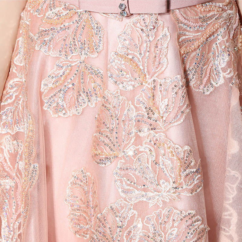 Charming Sleeveless Pink Gown with Delicate Lace Embroidery Prom Dress,LX391