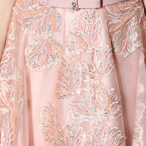 Charming Sleeveless Pink Gown with Delicate Lace Embroidery Prom Dress,LX391