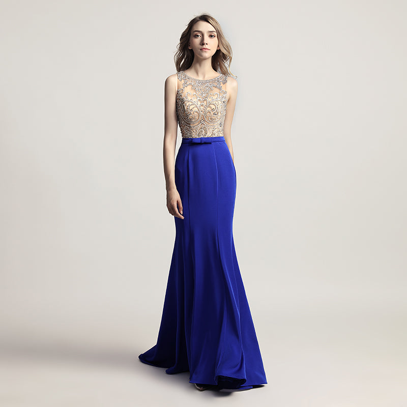 Graceful Sleeveless Mermaid Gown in Light Gray with Embroidered Bodice Prom Dress,LX414