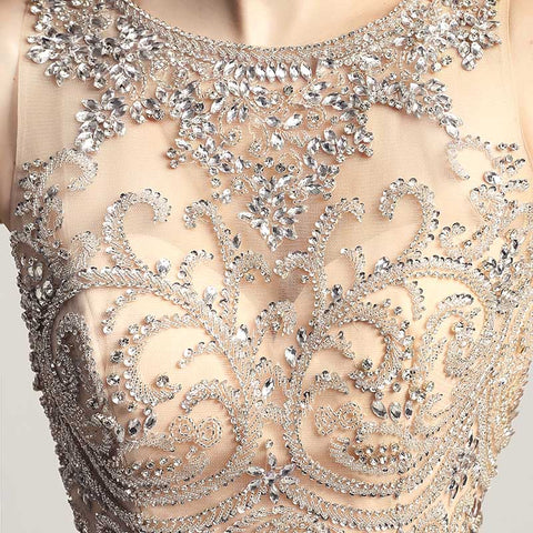 Graceful Sleeveless Mermaid Gown in Light Gray with Embroidered Bodice Prom Dress,LX414