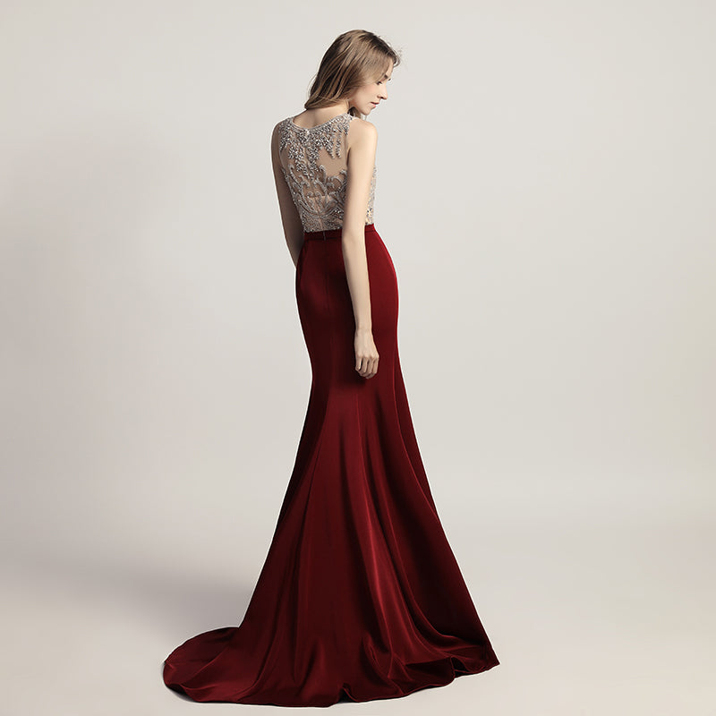 Graceful Sleeveless Mermaid Gown in Light Gray with Embroidered Bodice Prom Dress,LX414