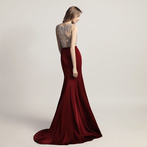 Graceful Sleeveless Mermaid Gown in Light Gray with Embroidered Bodice Prom Dress,LX414