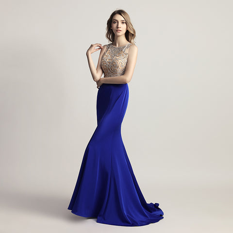 Graceful Sleeveless Mermaid Gown in Light Gray with Embroidered Bodice Prom Dress,LX414