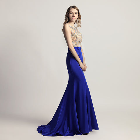 Graceful Sleeveless Mermaid Gown in Light Gray with Embroidered Bodice Prom Dress,LX414