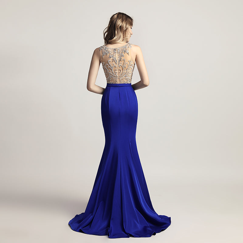Graceful Sleeveless Mermaid Gown in Light Gray with Embroidered Bodice Prom Dress,LX414