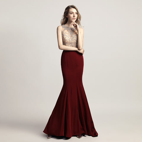 Graceful Sleeveless Mermaid Gown in Light Gray with Embroidered Bodice Prom Dress,LX414