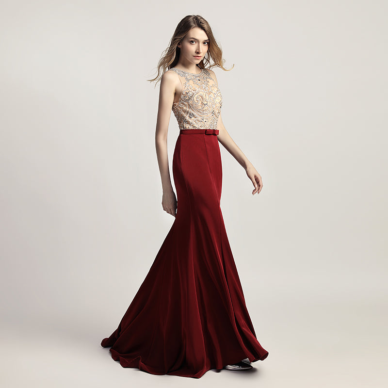 Graceful Sleeveless Mermaid Gown in Light Gray with Embroidered Bodice Prom Dress,LX414