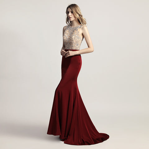 Graceful Sleeveless Mermaid Gown in Light Gray with Embroidered Bodice Prom Dress,LX414