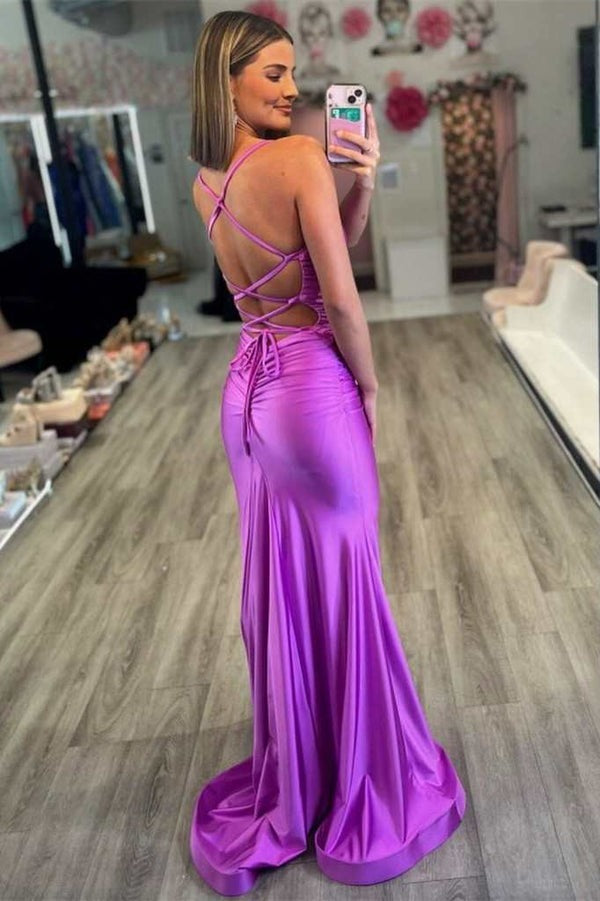 V-Neck Mermaid  Formal Dress with Lace-Up Back