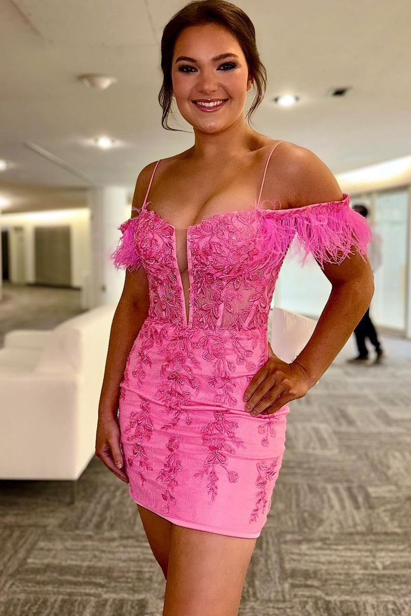 Lace Sheath Off the Shoulder Homecoming Dress