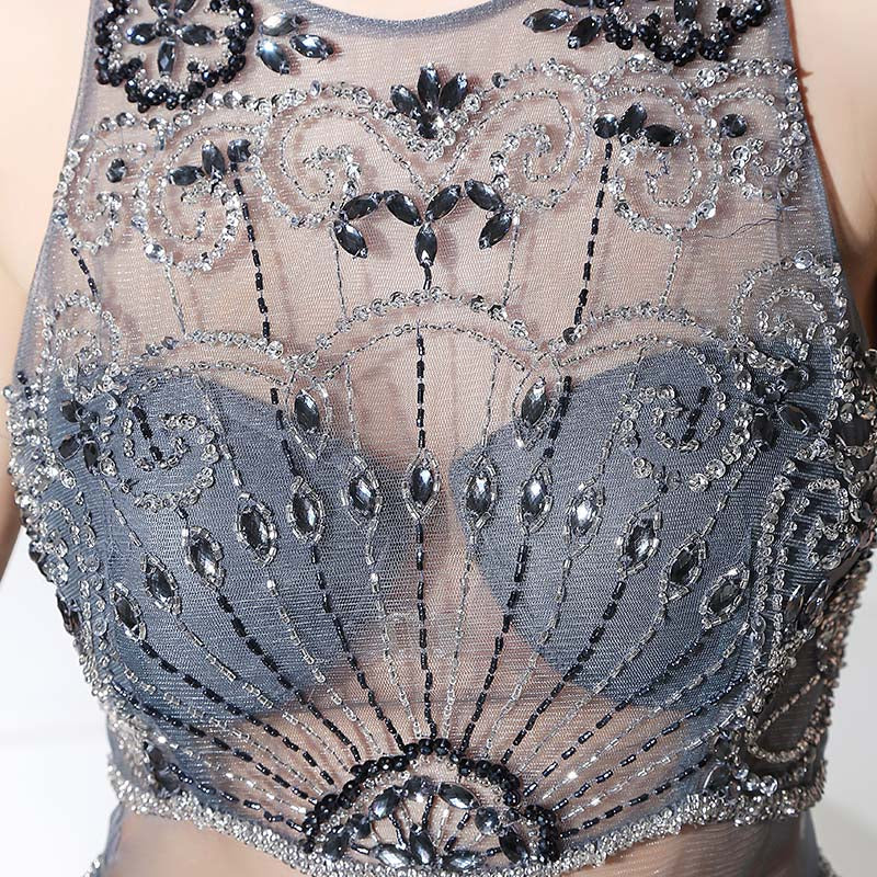 Chic Sleeveless Mermaid Gown with Embroidered Mesh Bodice and Split Prom Dress,LX383
