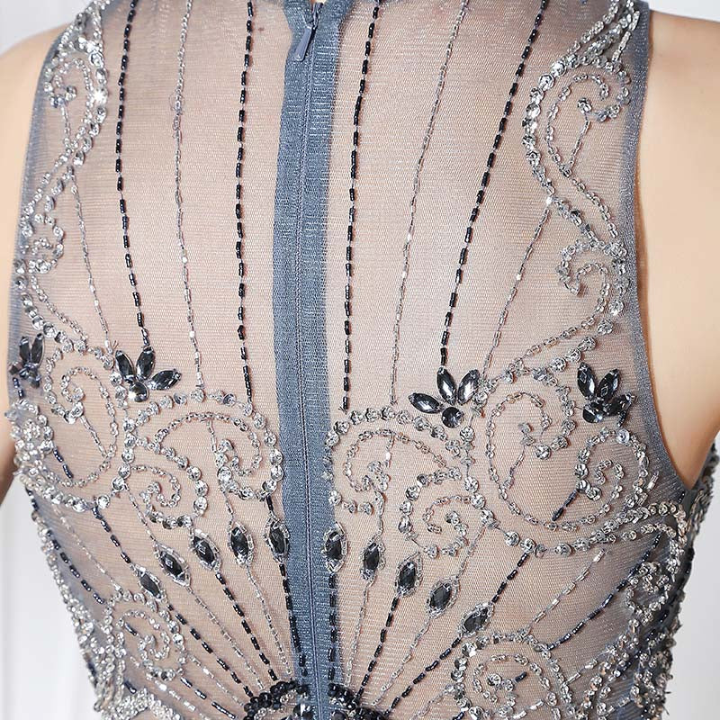 Chic Sleeveless Mermaid Gown with Embroidered Mesh Bodice and Split Prom Dress,LX383