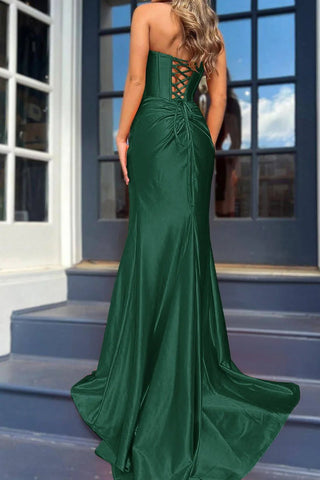 Long  Strapless Satin Prom Dress With Slit