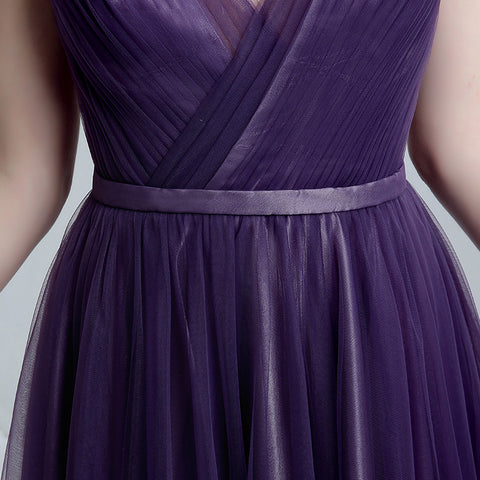 Elegant Sleeveless V - Neck Purple Maxi Dress with Flowing Tulle Prom Dress,LX148