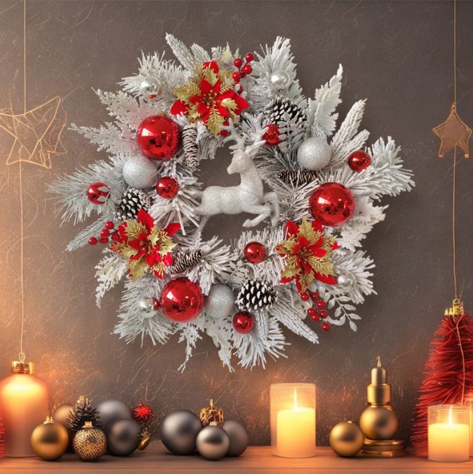 Christmas Deer Plush Flower Wreath