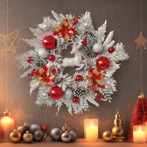 Christmas Deer Plush Flower Wreath